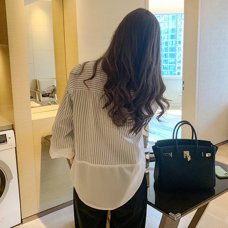 立領條紋職業ol正裝抗皺襯衫