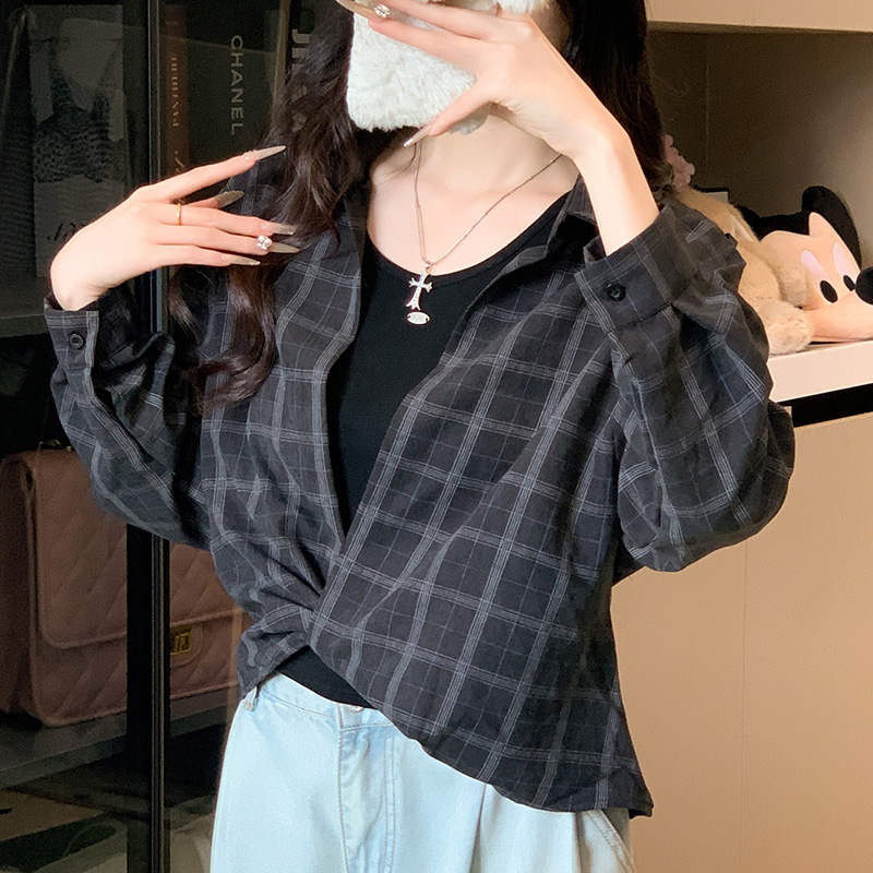 時尚休閒長袖襯衫背心兩件套(3色)