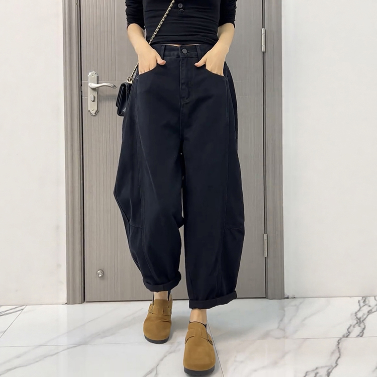 大碼顯瘦寬褲半鬆緊腰蘿蔔牛仔褲(2色)
