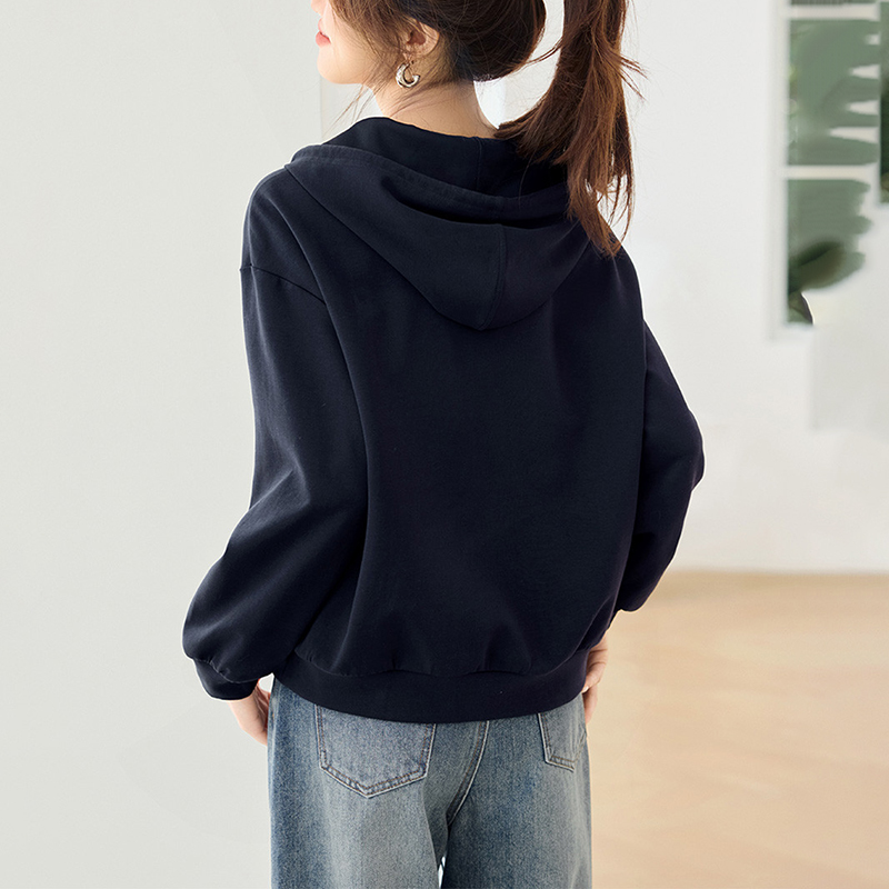 撞色條紋拼接假兩件連帽衛衣(2色)