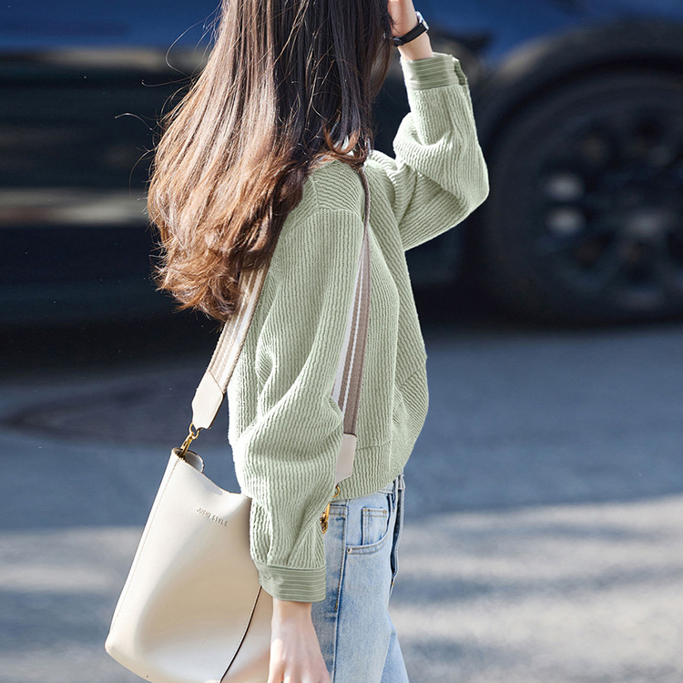 翻領條紋拼接假兩款短款衛衣(3色)