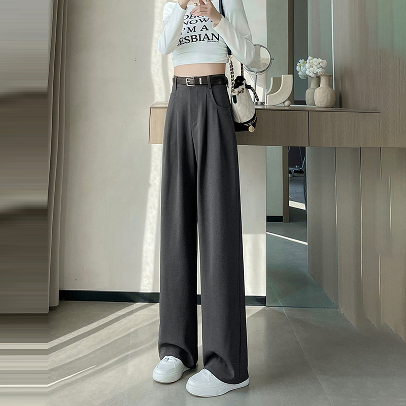 薄款休閒高腰窄版拖地闊腿褲(4色)