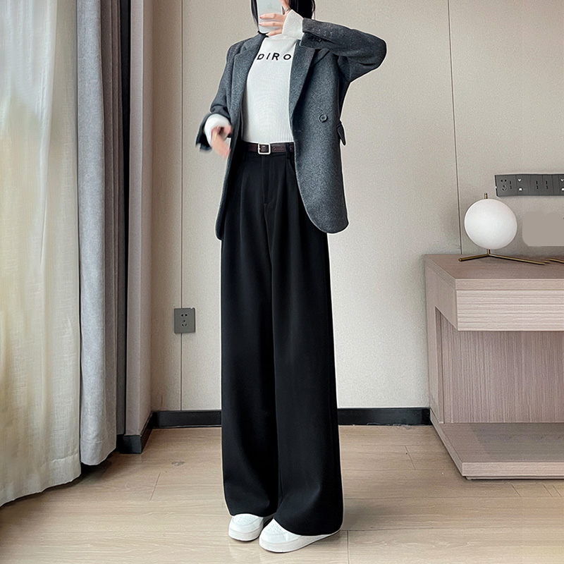 新款直筒拖地高腰窄版休閒褲(4色)