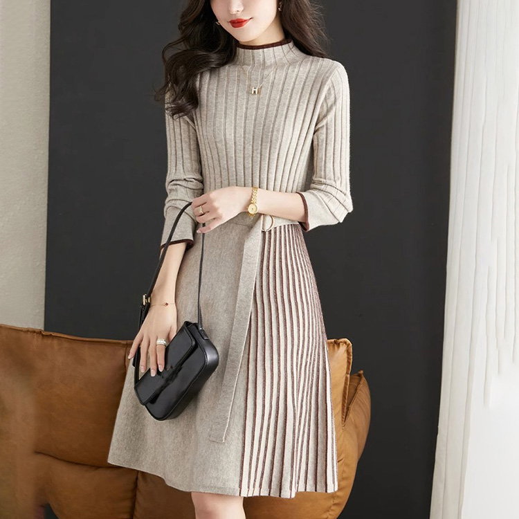 寬鬆優雅百褶A型針織連身裙(3色)