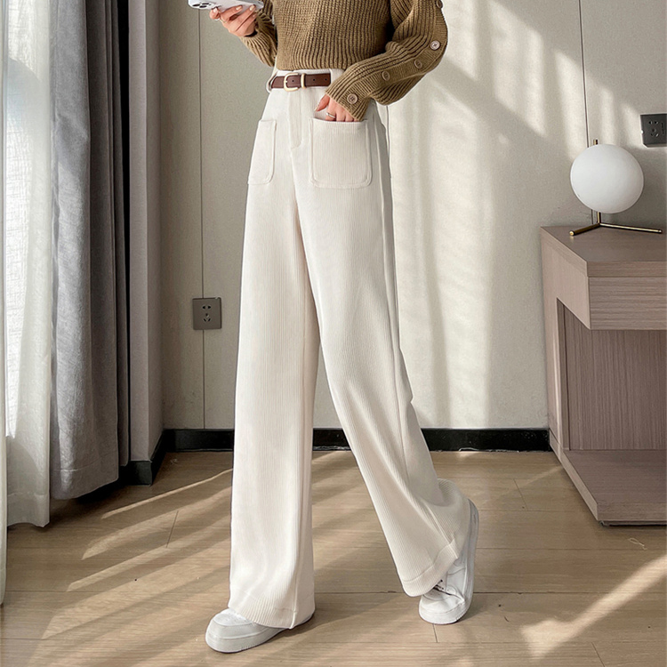 休閒寬鬆窄版加絨直筒寬褲(3色)