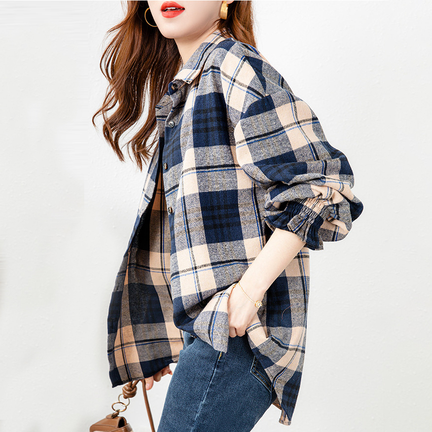 韓版寬鬆顯瘦格紋襯衫(2色)