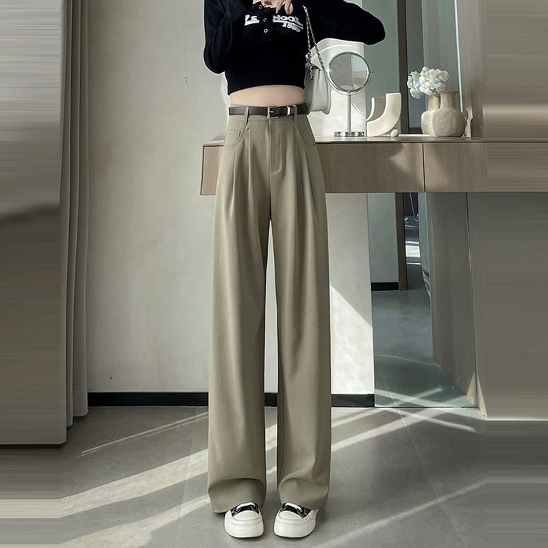 薄款休閒高腰窄版拖地闊腿褲(4色)