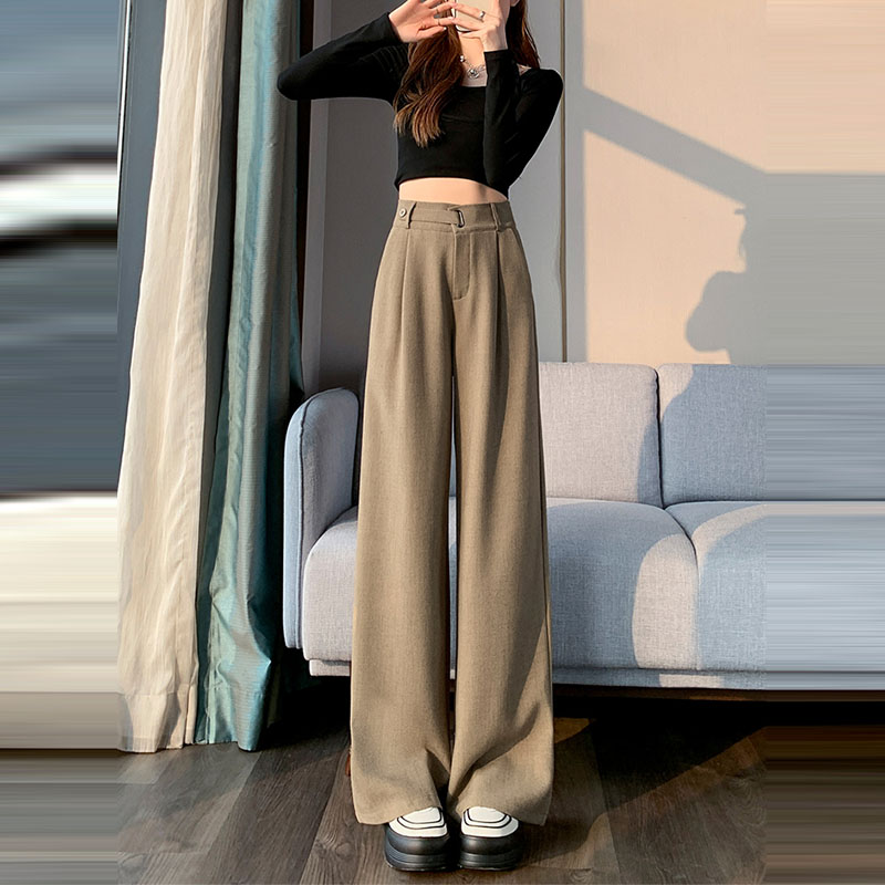 時尚寬鬆高腰直筒垂感拖地西裝褲