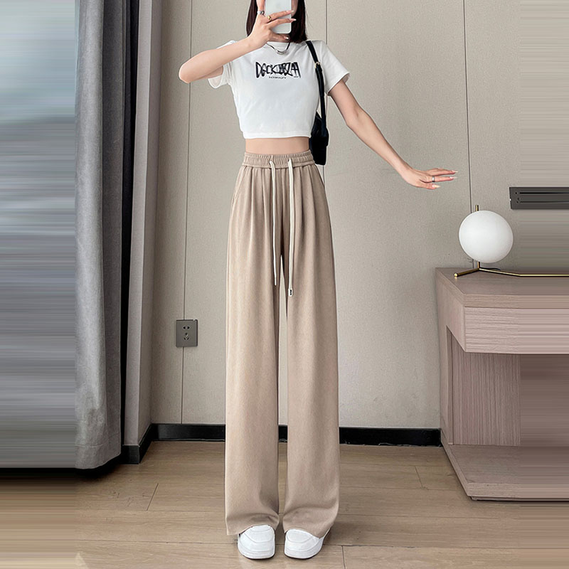 舒適竹節紋肌理感高腰窄版直筒休閒褲(3色)