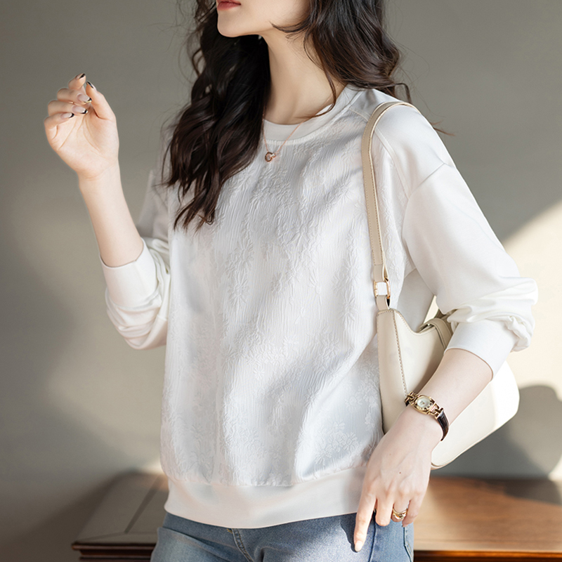 緞面提花圓領寬鬆衛衣(2色)
