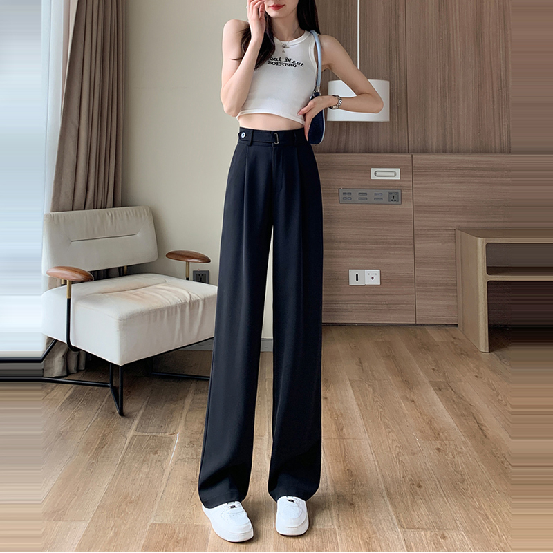 休閒窄版高腰垂感闊腿褲(4色)