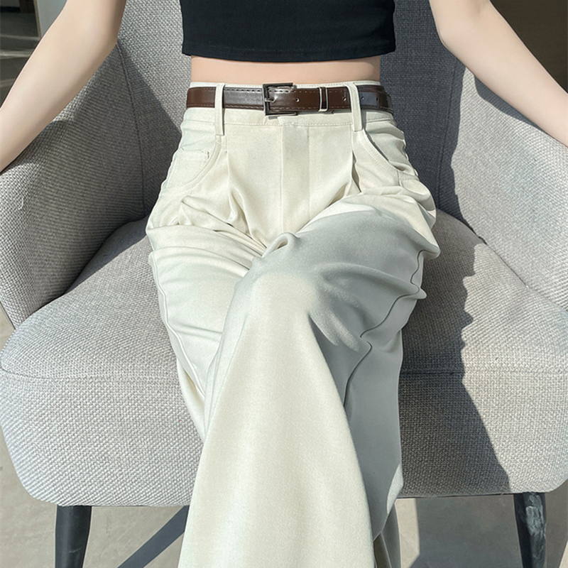 薄款休閒高腰窄版拖地闊腿褲(4色)