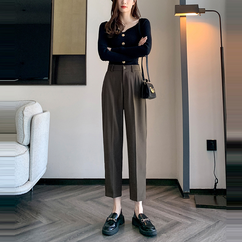 寬鬆高腰垂感煙管八分九分西裝褲(5色)