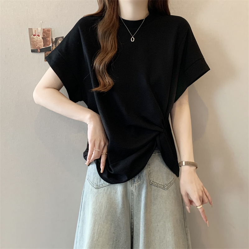 純色下擺扭結設計蝙蝠袖T恤(3色)