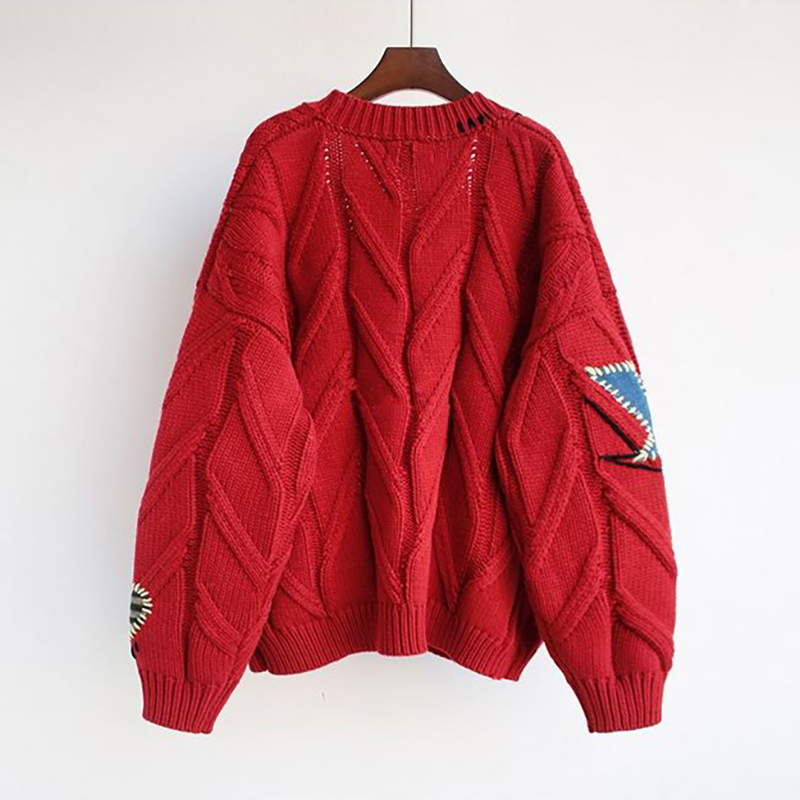 慵懶風寬鬆字母刺繡V領針織開襟衫(3色)