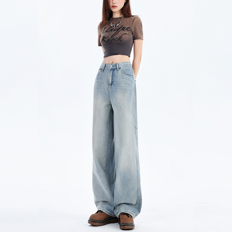 韓系潮流寬鬆直筒闊腿牛仔褲