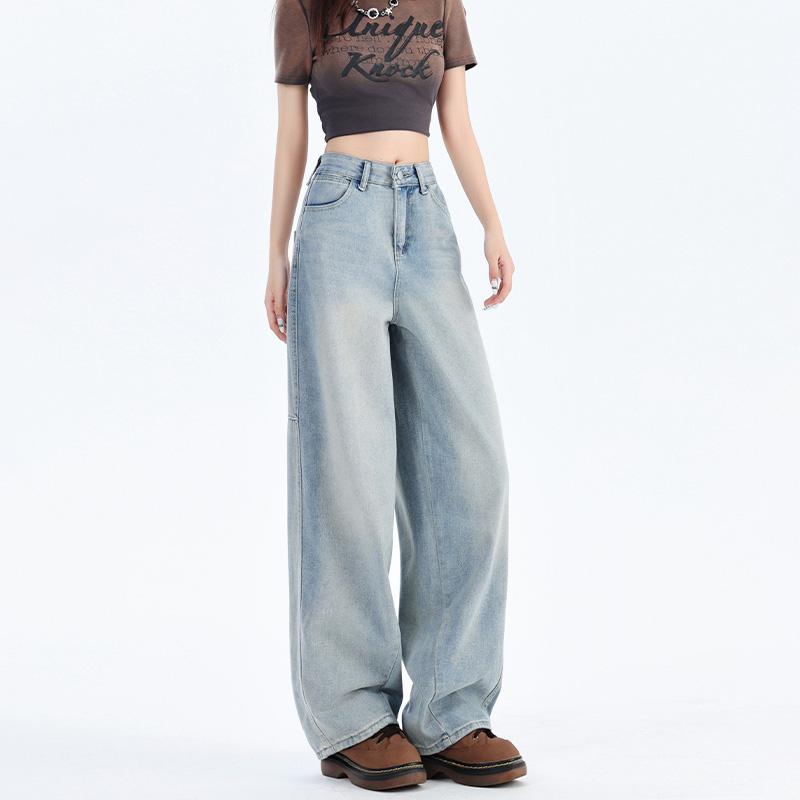 韓系潮流寬鬆直筒闊腿牛仔褲
