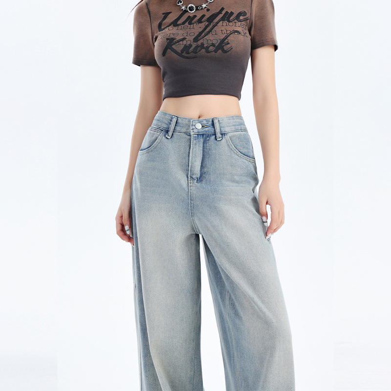 韓系潮流寬鬆直筒闊腿牛仔褲