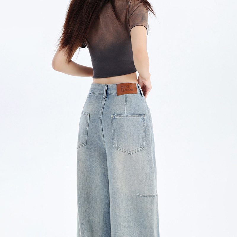韓系潮流寬鬆直筒闊腿牛仔褲