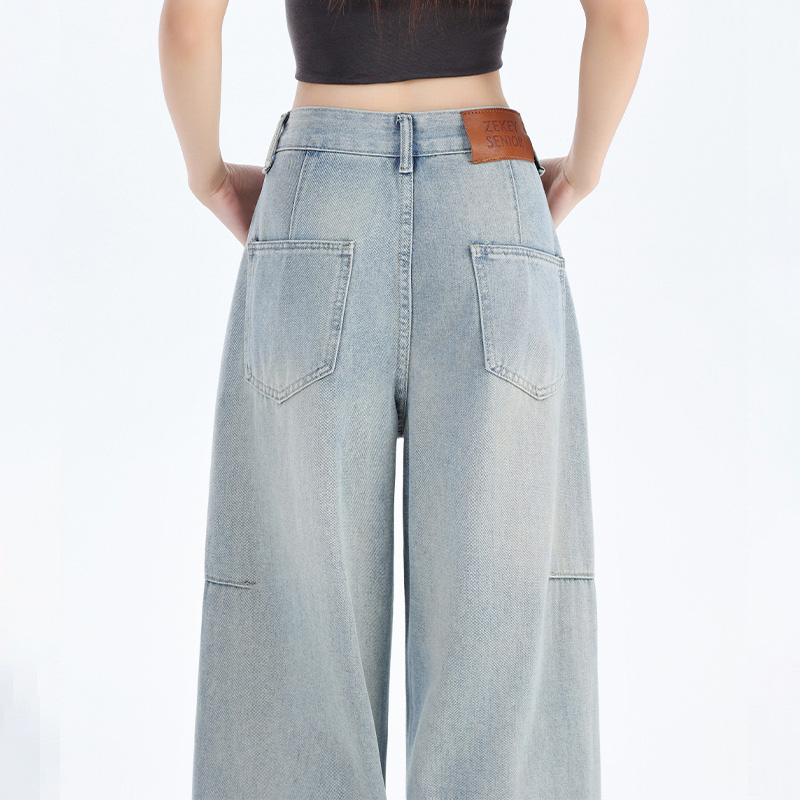 韓系潮流寬鬆直筒闊腿牛仔褲