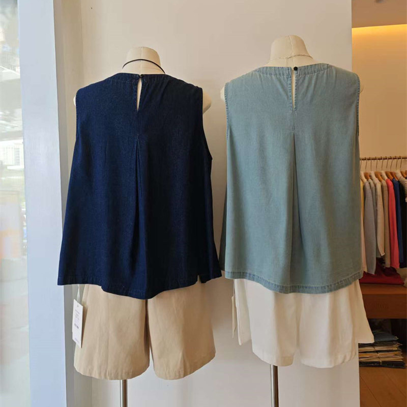 韓系木耳邊圓領無袖牛仔背心(2色)