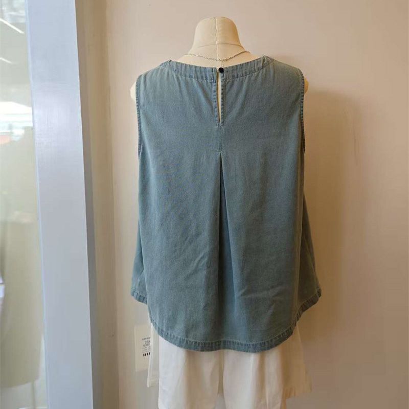 韓系木耳邊圓領無袖牛仔背心(2色)