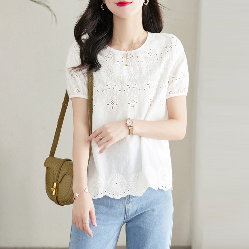 鏤空設計木耳邊短袖T恤