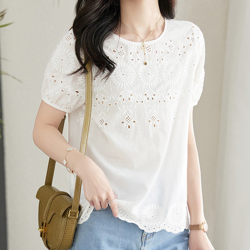 鏤空設計木耳邊短袖T恤