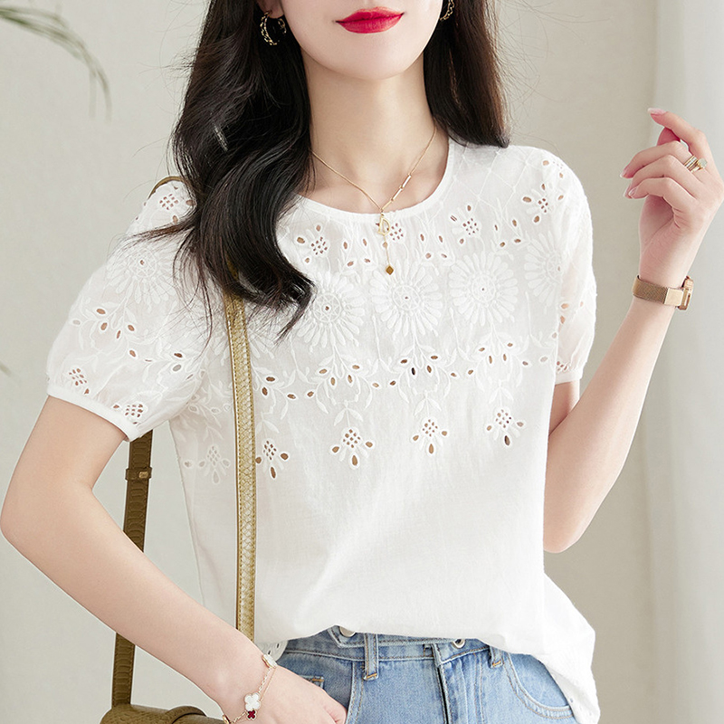 鏤空設計木耳邊短袖T恤