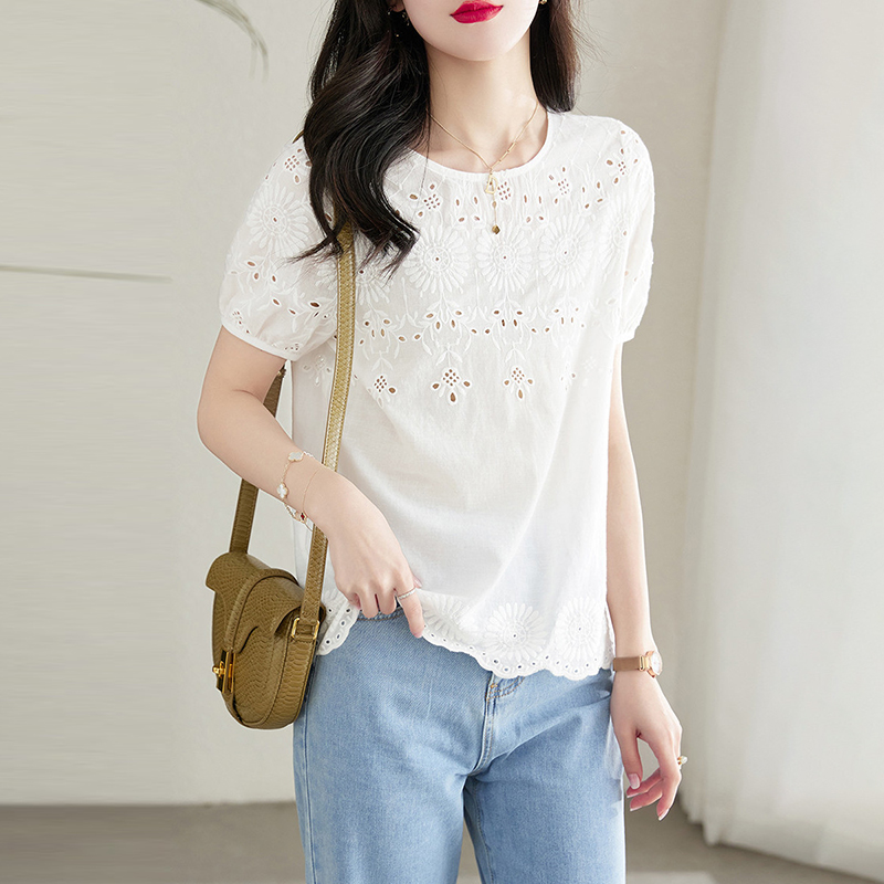 鏤空設計木耳邊短袖T恤