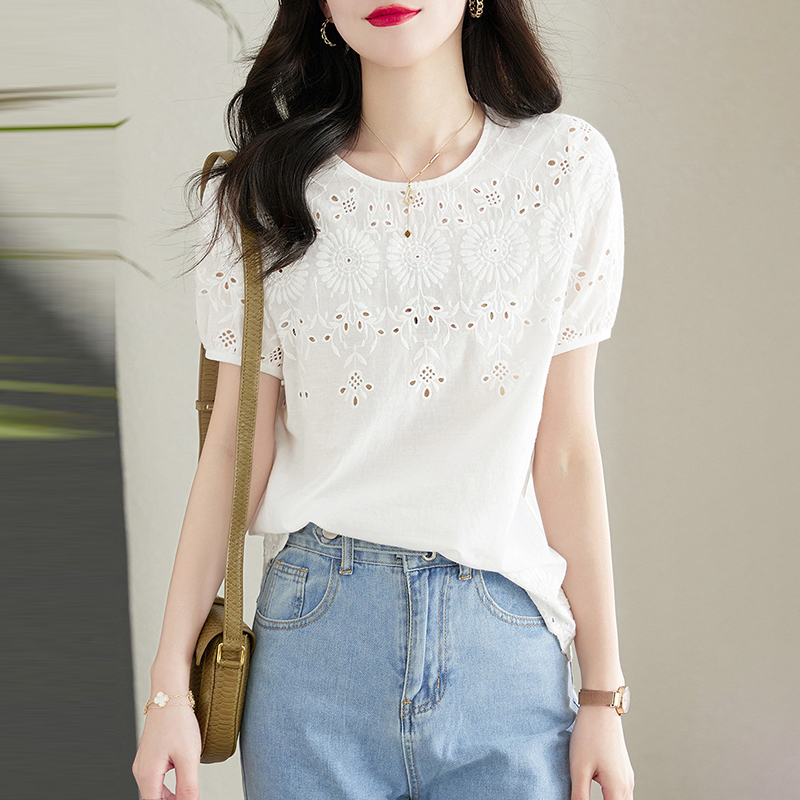 鏤空設計木耳邊短袖T恤
