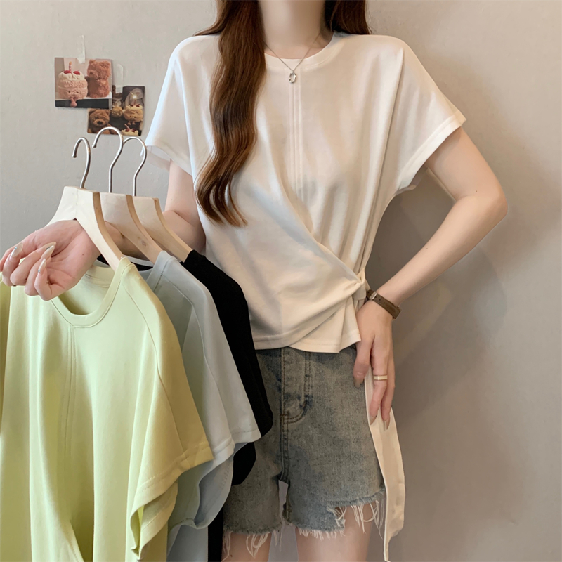 舒適圓領不規則擺圍短袖T恤(4色)