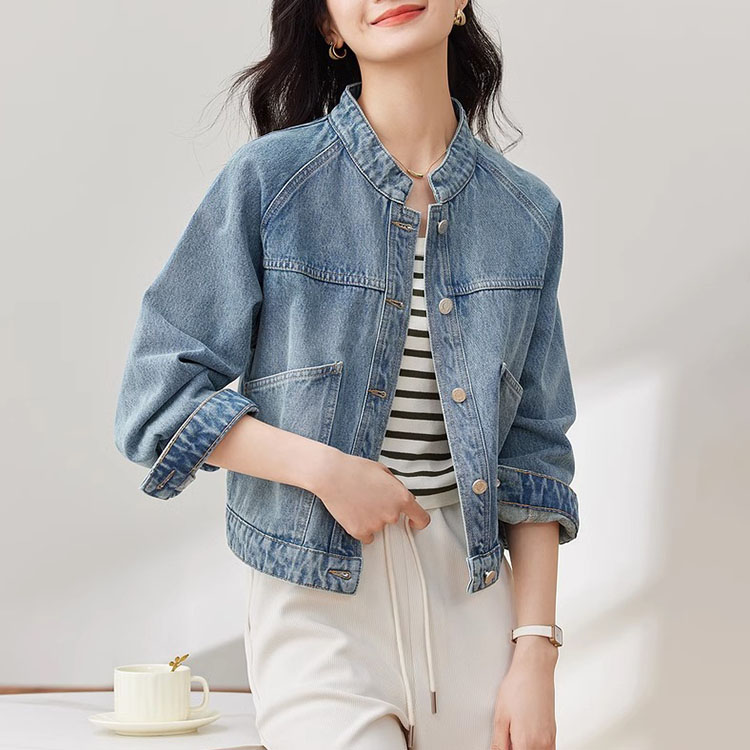 時尚復古水洗立領牛仔短款外套