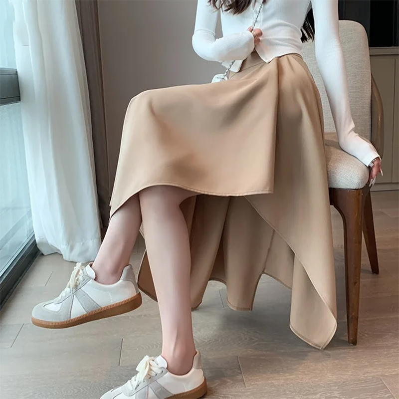 復古風高腰不規則中長款氣質半身裙(3色)