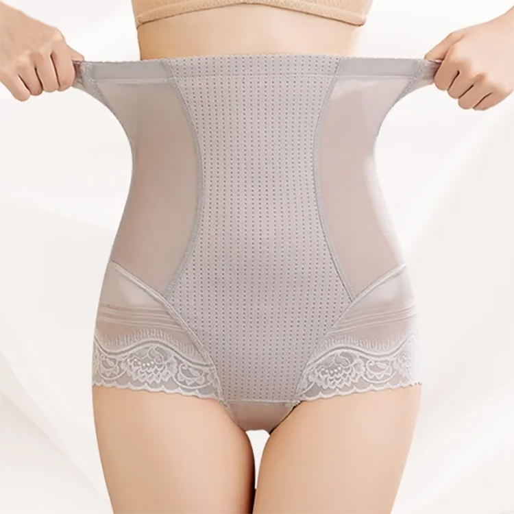 收腹提臀塑型高腰蕾絲拼接透氣內褲(3色)