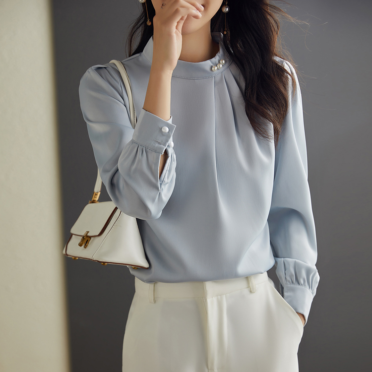 簡約氣質立領精緻釘子設計襯衫(4色)