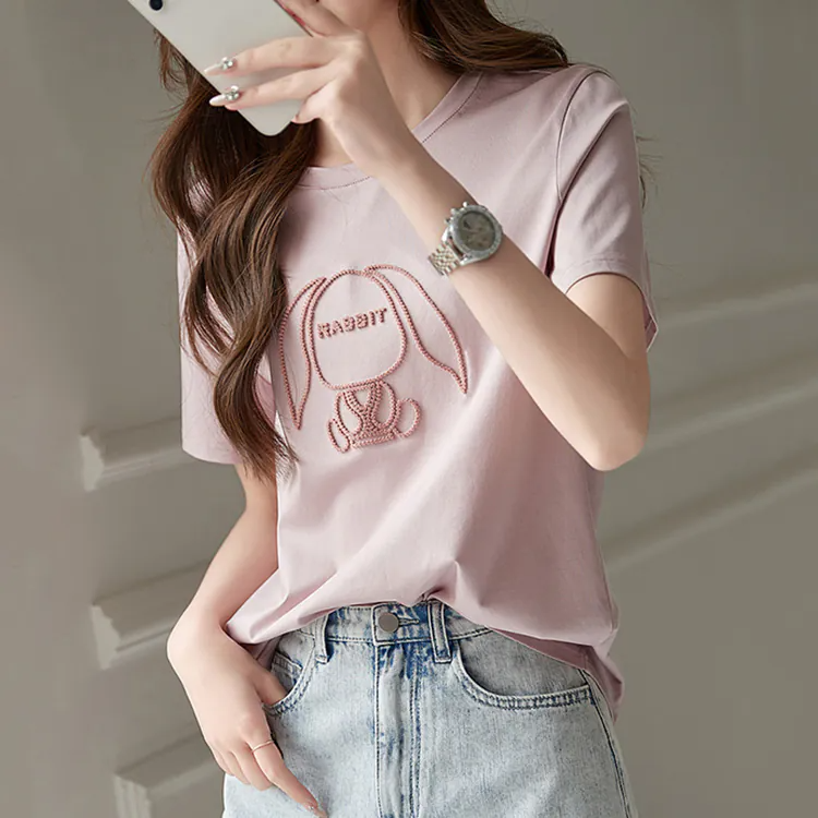 韓系長耳兔刺繡T恤