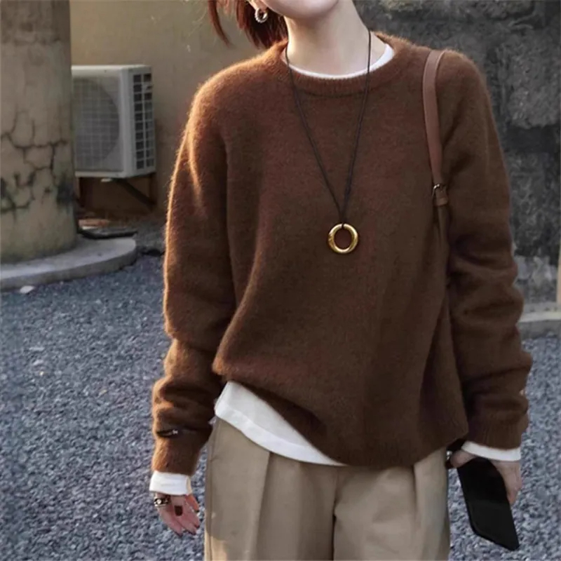 軟糯圓領長袖針織毛衣