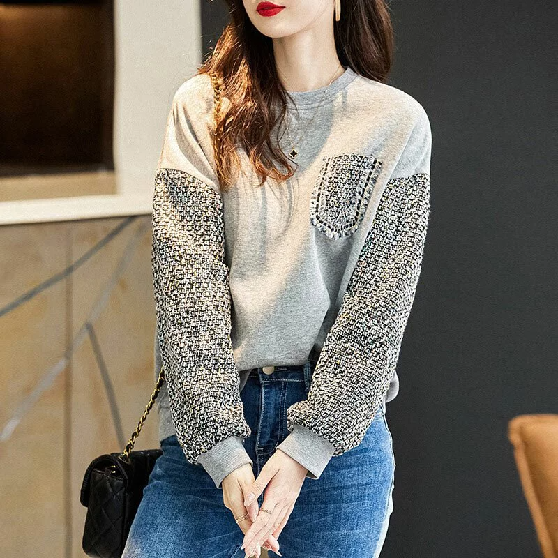 小眾復古小香風拼接寬鬆衛衣