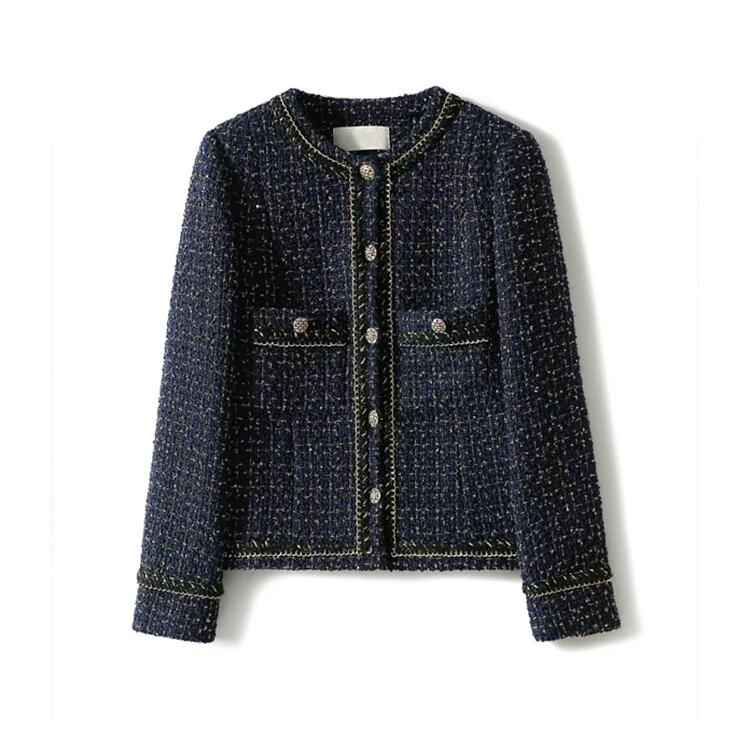 高級感小香風鍊式織帶粗花呢外套