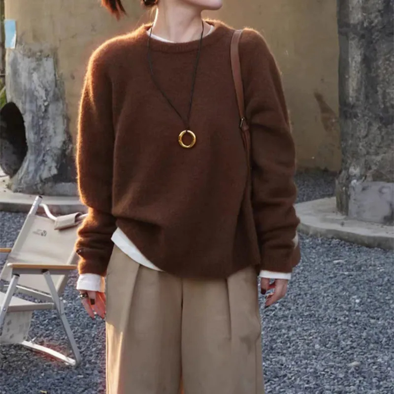 軟糯圓領長袖針織毛衣