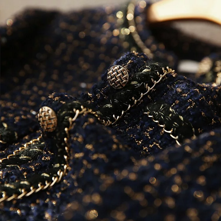 高級感小香風鍊式織帶粗花呢外套