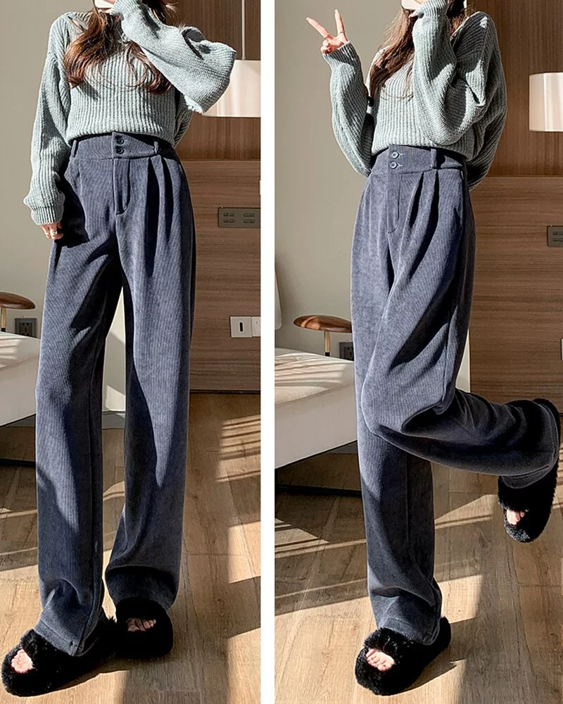 IG潮流燈芯絨直筒闊腿長褲(4色)