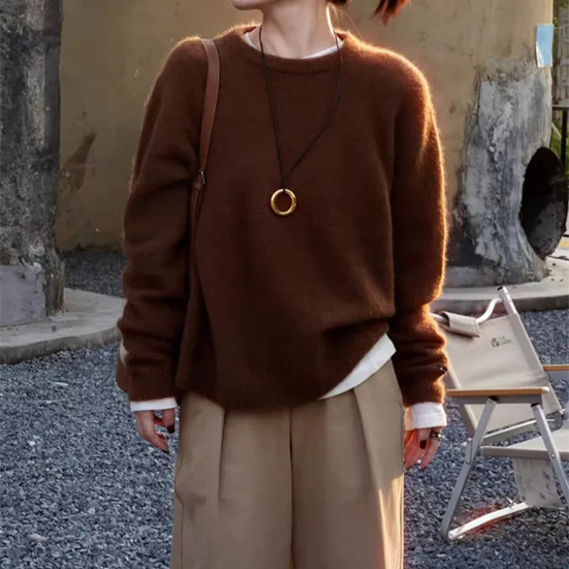 軟糯圓領長袖針織毛衣