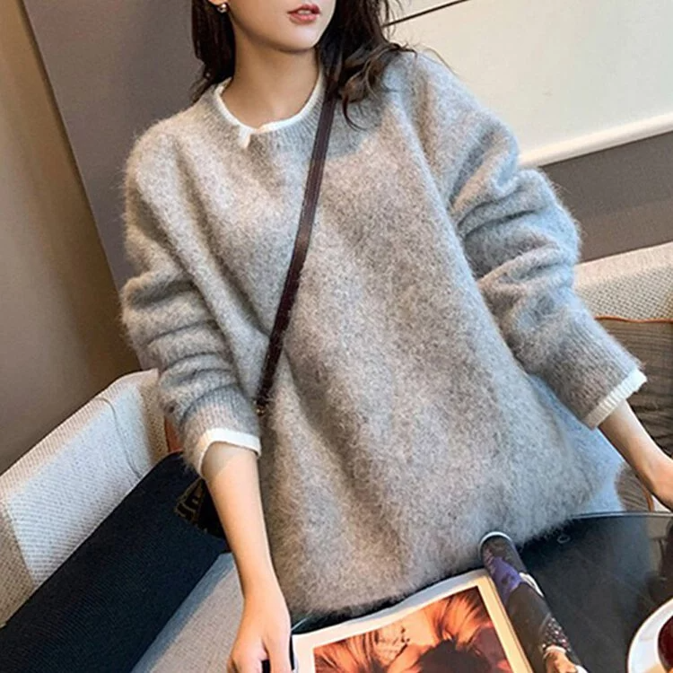 假兩件撞色拼接寬鬆軟糯針織毛衣(5色)