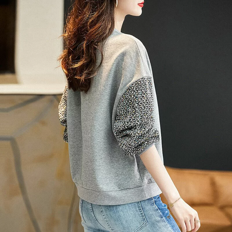 小眾復古小香風拼接寬鬆衛衣