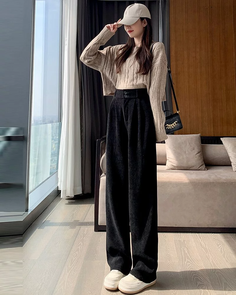 IG潮流燈芯絨直筒闊腿長褲(4色)