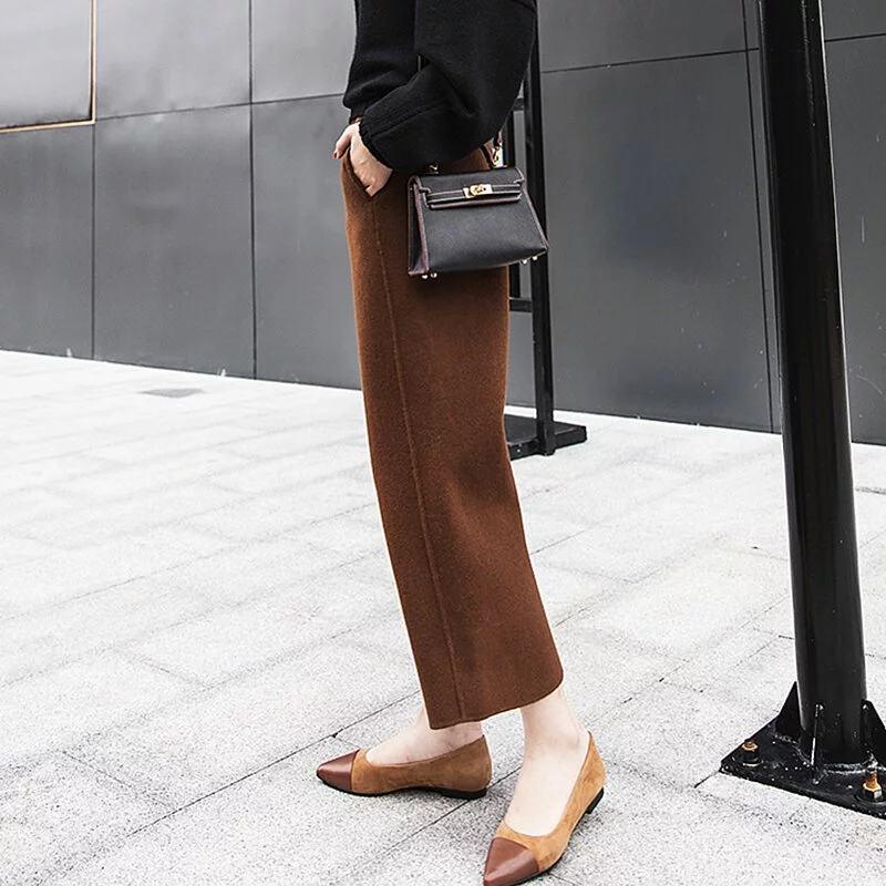 高腰寬鬆顯瘦毛呢闊腿九分褲(4色)