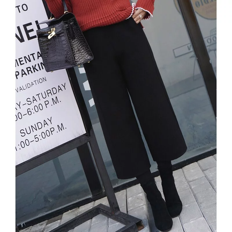 高腰寬鬆顯瘦毛呢闊腿九分褲(4色)