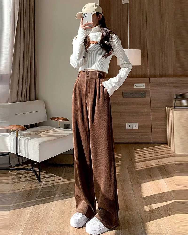 IG潮流燈芯絨直筒闊腿長褲(4色)